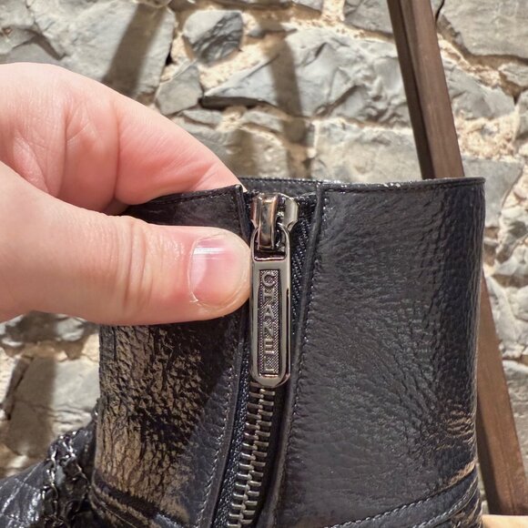 Chanel 2018 Grey Leather Chain Accent CC Logo Flat Ankle Boots - Picture 8 of 14